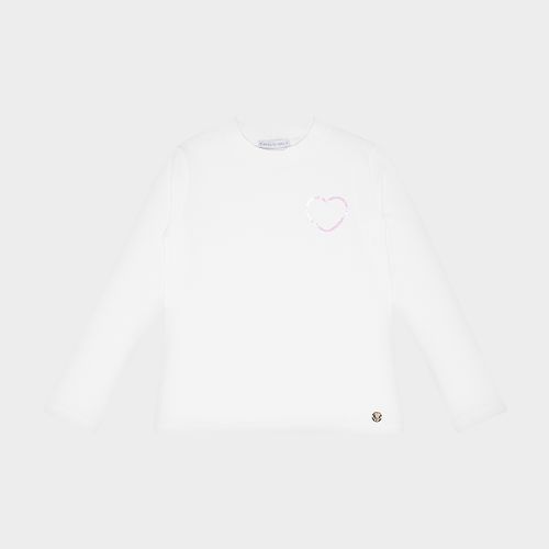 Camiseta Infantil Feminina Silky Egípcio com Bordado em Paetê - OFF WHITE