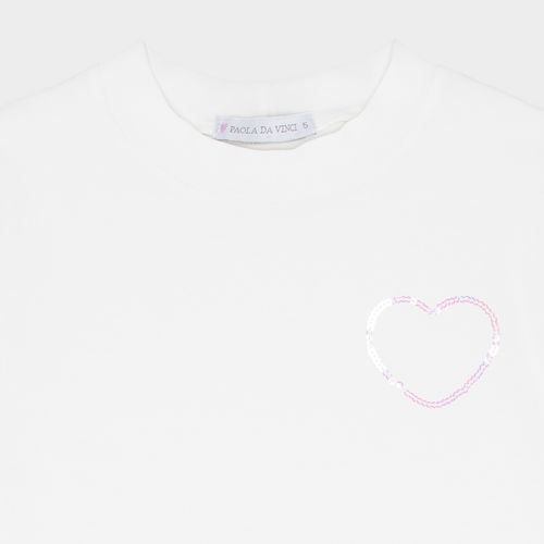 Camiseta Infantil Feminina Silky Egípcio com Bordado em Paetê - OFF WHITE