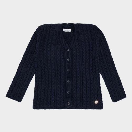 Cardigan Infantil Feminino em Tricot com Tranças e Decote V - AZUL MARINHO