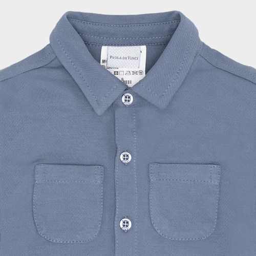 Camisa de Bebê Masculina Manga Longa Malha Pima Twil com Bolso - AZUL