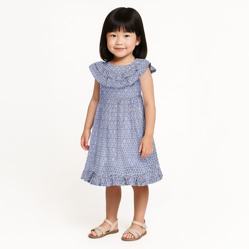 Vestido de Bebê Feminino Bordado Laise - AZUL