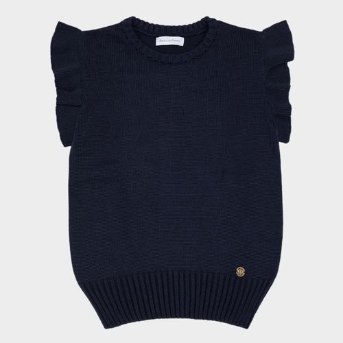 Colete Infantil Feminino em Tricot com Babado nas Mangas - AZUL PROFUNDO