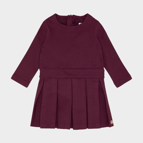 Vestido Bebê Feminino de Manga Longa Saia com Pregas - BORDO
