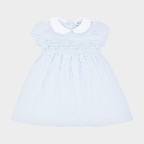 Macacão Vestido de Bebê Feminino Egípcio Gold Pontos Smock - AZUL BEBE