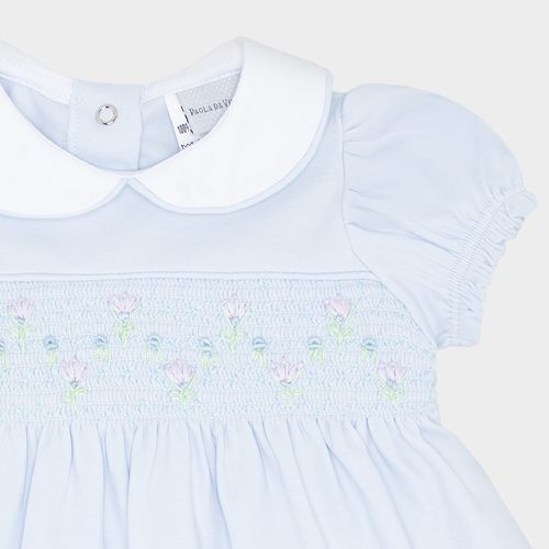 Macacão Vestido de Bebê Feminino Egípcio Gold Pontos Smock - AZUL BEBE