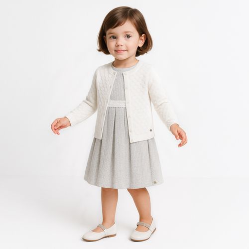 Cardigan de Bebê Feminino Tricot Ponto em Relevo - OFF WHITE