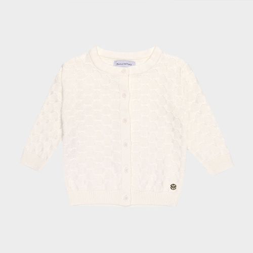 Cardigan de Bebê Feminino Tricot Ponto em Relevo - OFF WHITE
