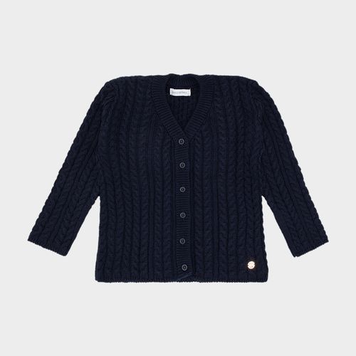 Cardigan de Bebê Feminino Tricot Tranças Decote V - AZUL PROFUNDO