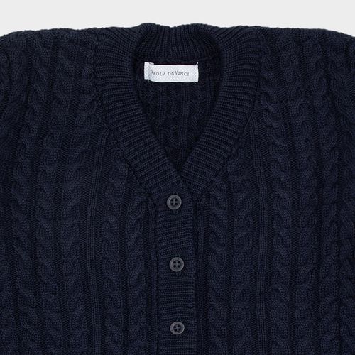 Cardigan de Bebê Feminino Tricot Tranças Decote V - AZUL PROFUNDO