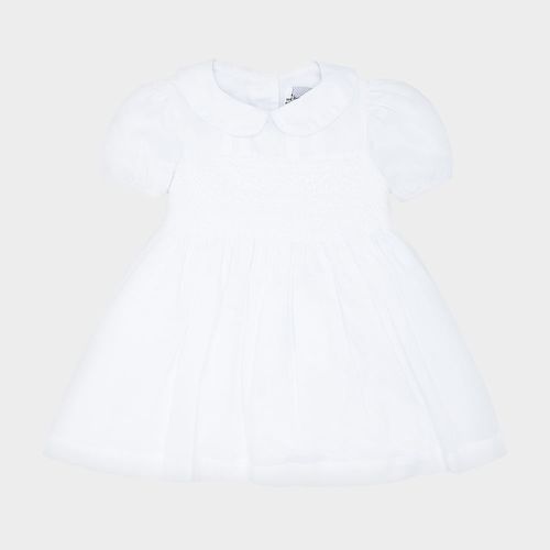 Vestido de Bebê Feminino Maquinetado Fio 60 com Pregas - BRANCO