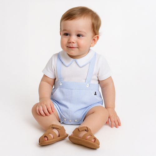 Conjunto de Bebê Masculino com Camisa Ponto Smock - AZUL BEBE