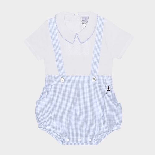 Conjunto de Bebê Masculino com Camisa Ponto Smock - AZUL BEBE