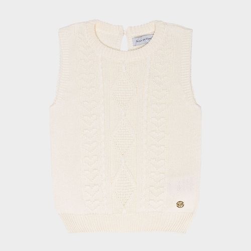 Colete Tricot de Bebê Feminino Coração - NATURAL