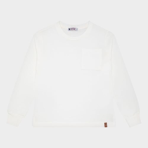 Camiseta Infantil Masculina Manga Longa Malhão Pima - OFF WHITE
