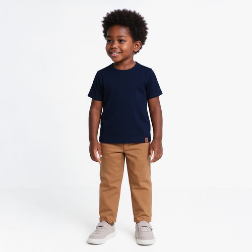 Camiseta Infantil Masculina Manga Curta com Frisos - AZUL MARINHO