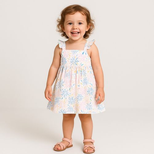 Vestido de Bebê Feminino Fustão Fio 60 Estampa Expressar - BRANCO
