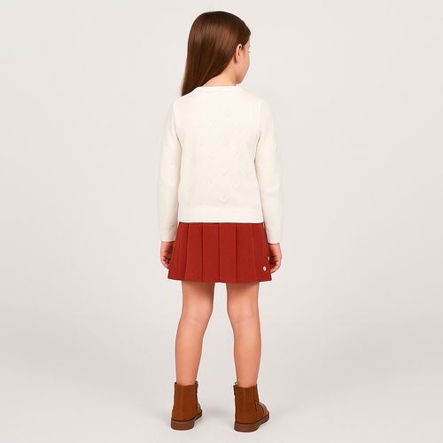 Blusa Infantil Feminina Tricot Manga Longa Coração - NATURAL