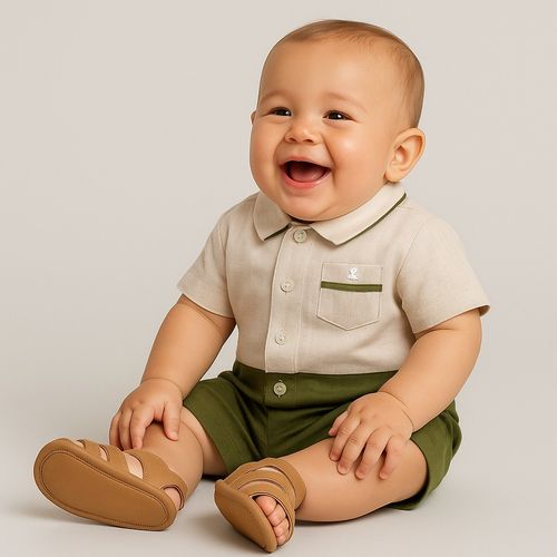 Romper de Bebê Masculino Puro Linho - VERDE