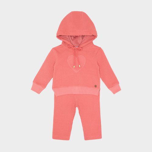 Conjunto Bebê Femenina Bordado de Coração com Capuz - ROSA