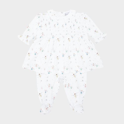 Macacão Vestido Longo de Bebê Feminino Egípcio Gold com Estampa Bailarina - BRANCO