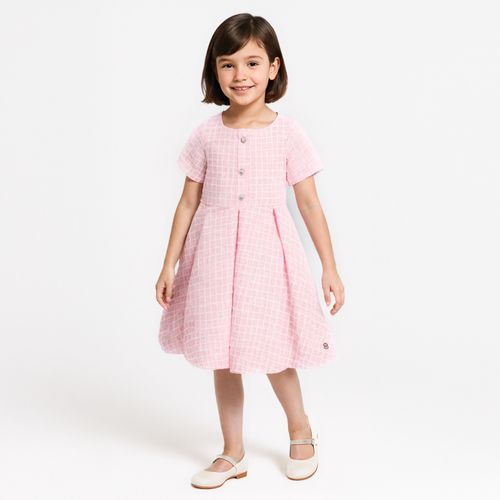 Vestido de Bebê  Feminino Tweed com Recortes - ROSA