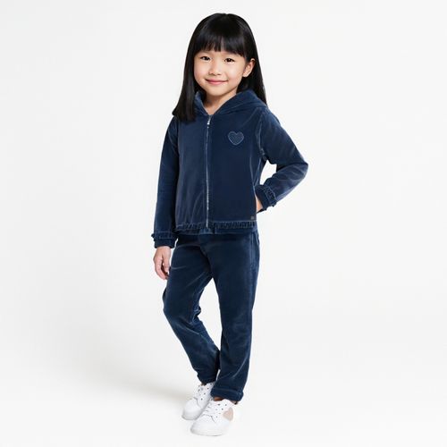 Conjunto Infantil Feminino em Plush Lumini com Babados e Bordado - AZUL MARINHO