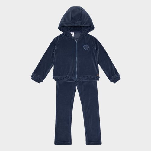 Conjunto Infantil Feminino em Plush Lumini com Babados e Bordado - AZUL MARINHO