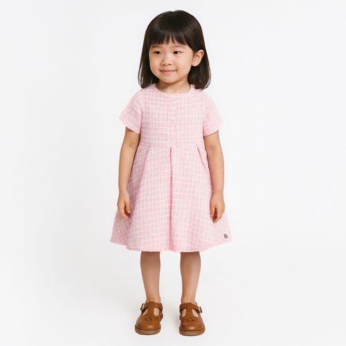 Vestido de Bebê  Feminino Tweed com Recortes - ROSA