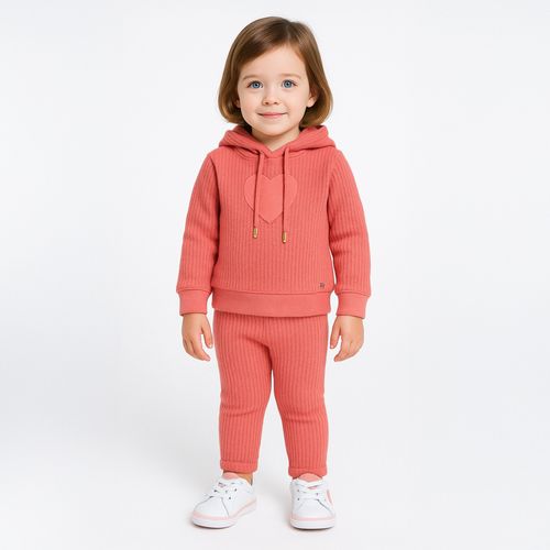 Conjunto Bebê Feminina Bordado de Coração com Capuz - ROSA