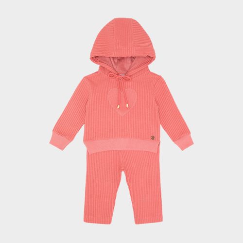 Conjunto Bebê Feminina Bordado de Coração com Capuz - ROSA