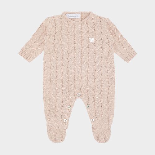 Saída de Maternidade Masculina com Manta Tricot Ponto Trança - BEGE MESCLA