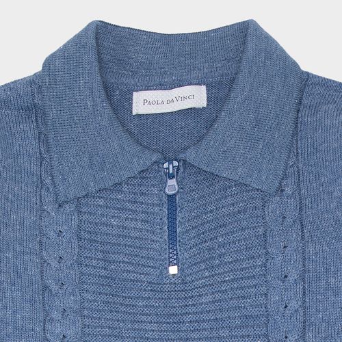 Conjunto de Bebê Masculino Camisa Polo Listrada - AZUL ROYAL