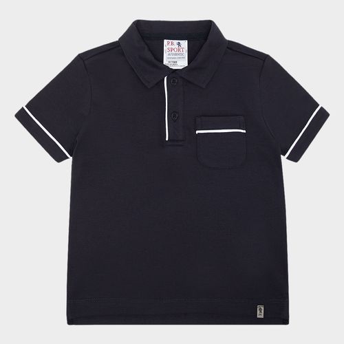 Camiseta Polo Infantil Masculina Interlock Pima - AZUL MARINHO