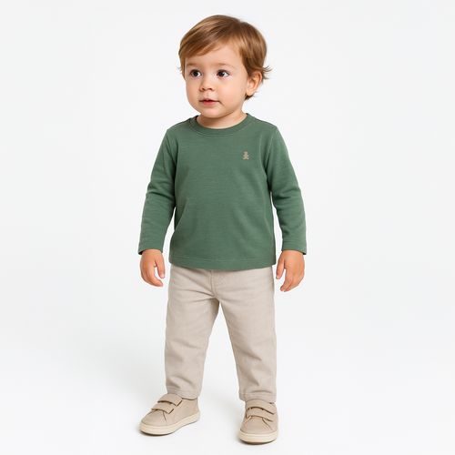 Camiseta de Bebê Masculina Manga Longa Malha Flamê - VERDE