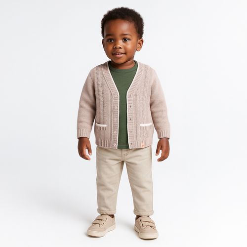 Cardigan de Bebê Masculino Tranças e Frisos - BEGE