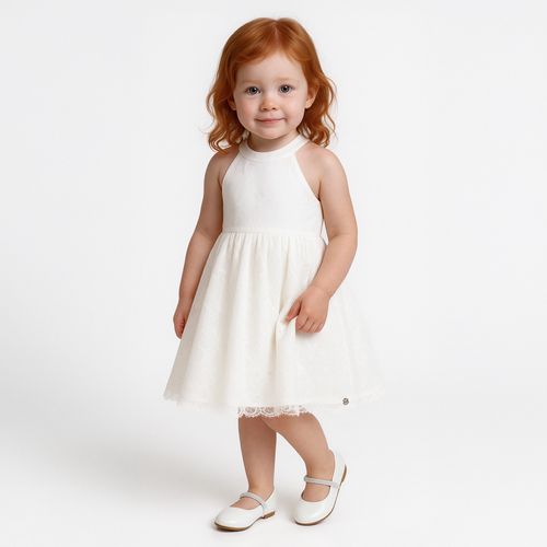 Vestido Infantil Feminino Tule Bordado - OFF WHITE