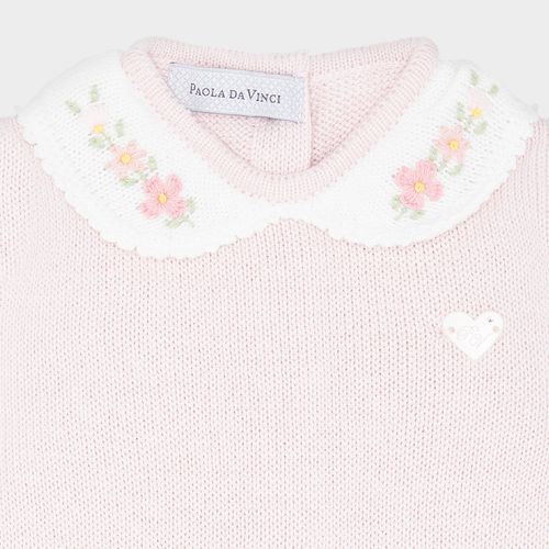 Macacão de Bebê Feminino em Tricot com Gola Bordada - ROSA PASTEL