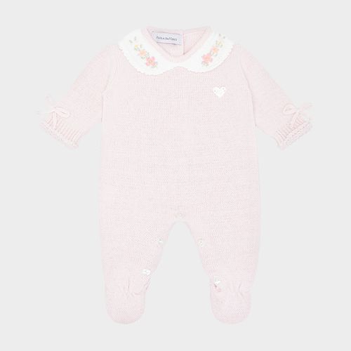 Macacão de Bebê Feminino em Tricot com Gola Bordada - ROSA PASTEL