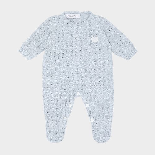 Macacão de Bebê Feminino em Tricot com Ponto Colmeia - MESCLA AZUL