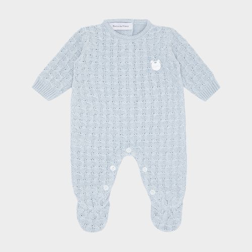 Conjunto Macacão e Manta de bebê Feminino em Tricot Ponto Colmeia - MESCLA AZUL CLARO