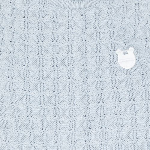 Conjunto Macacão e Manta de bebê Feminino em Tricot Ponto Colmeia - MESCLA AZUL CLARO