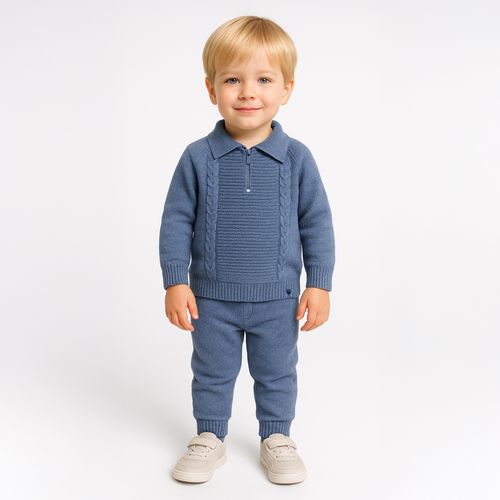 Conjunto de Bebê Masculino Camisa Polo Listrada - AZUL ROYAL