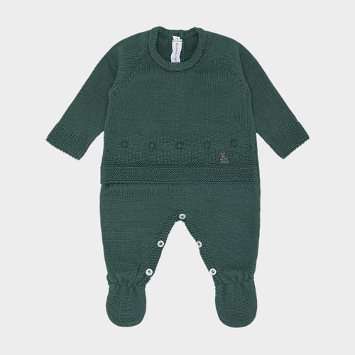 Macacão de Bebê Feminino com Blusa Falsa em Losango e Pipoca - VERDE