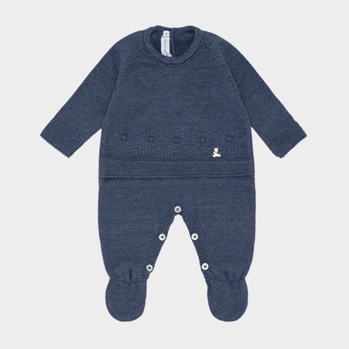 Macacão de Bebê Feminino com Blusa Falsa em Losango e Pipoca - INDIGO BLUE