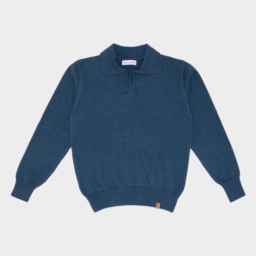 Blusa Infantil Masculino em Tricot com Gola Polo - AZUL PROFUNDO