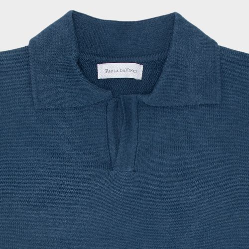 Blusa Infantil Masculino em Tricot com Gola Polo - AZUL PROFUNDO