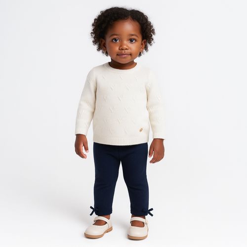 Blusa de Bebê Feminina Tricot Manga Longa Coração - NATURAL