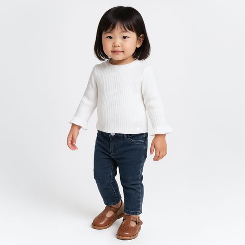 Blusa Tricot de Bebê Feminina Manga Longa Canelada Fio Soft - OFF WHITE