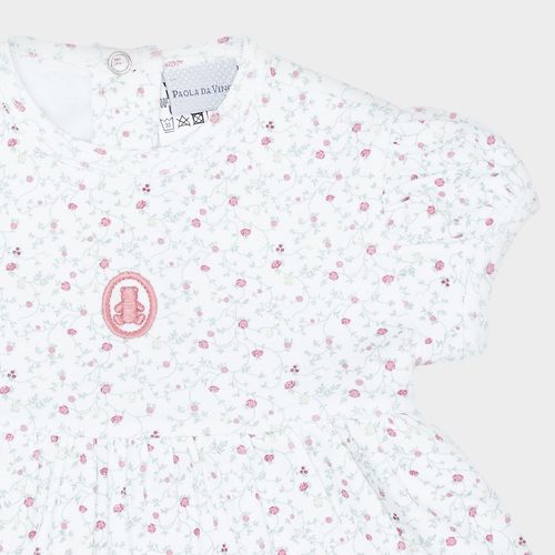 Macacão Vestido de Bebê Feminino em Malha Egípcia Estampa Floral Rose - ROSE