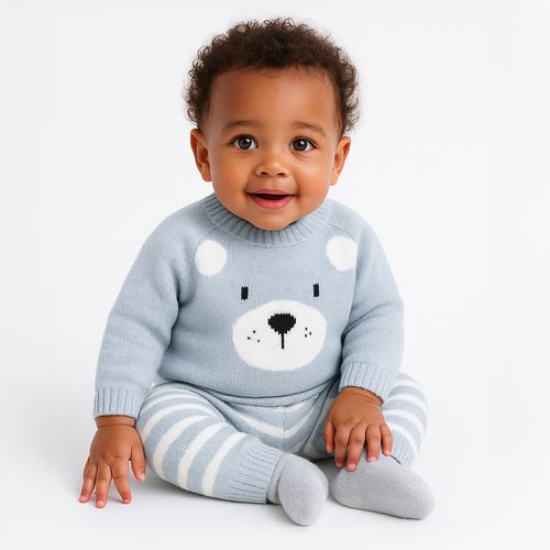 Conjunto de Bebê Masculino Jacquard Urso Listrado - AZUL BEBE